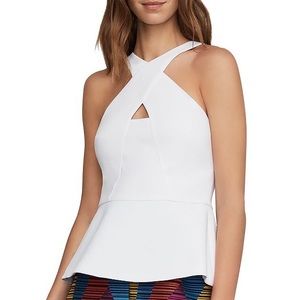 BCBGMAXAZRIA Crisscross Cutout Peplum Top